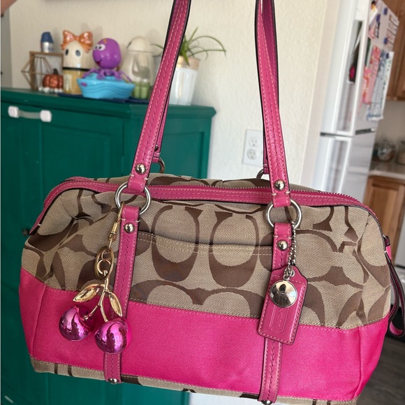 Coach Signatue Pink and Brown Shoulder Purse - Picture 1 of 6